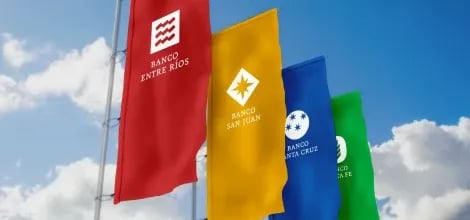 Flags displaying different logos